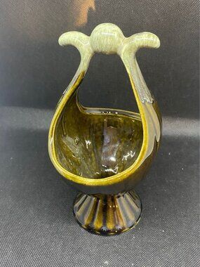 Hull Pottery Olive Green Basket Vase